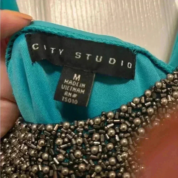 City Studio Turquoise and Gray Bodycon dress with beading on top Size Medium - Picture 3 of 3